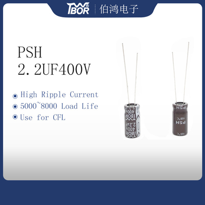 Tụ điện điện phân hướng tâm bằng nhôm ISO9001 2.2UF400V Dòng điện gợn sóng cao