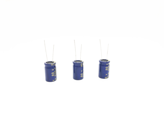 Tụ điện nhôm 330UF 80V màu xanh lam 13X20mm 10000 giờ Tuổi thọ cao